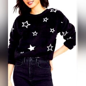LOFT Star Print Sherpa Sweater Womens Size XS Black NWOT